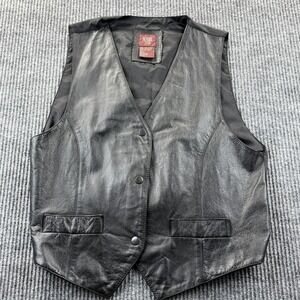 Northern Style Leather‎ Vest Mens Large Black Snap Front Lined Adjustable Back